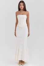 Strapless Embroidered Wedding Guest Maxi Dress
