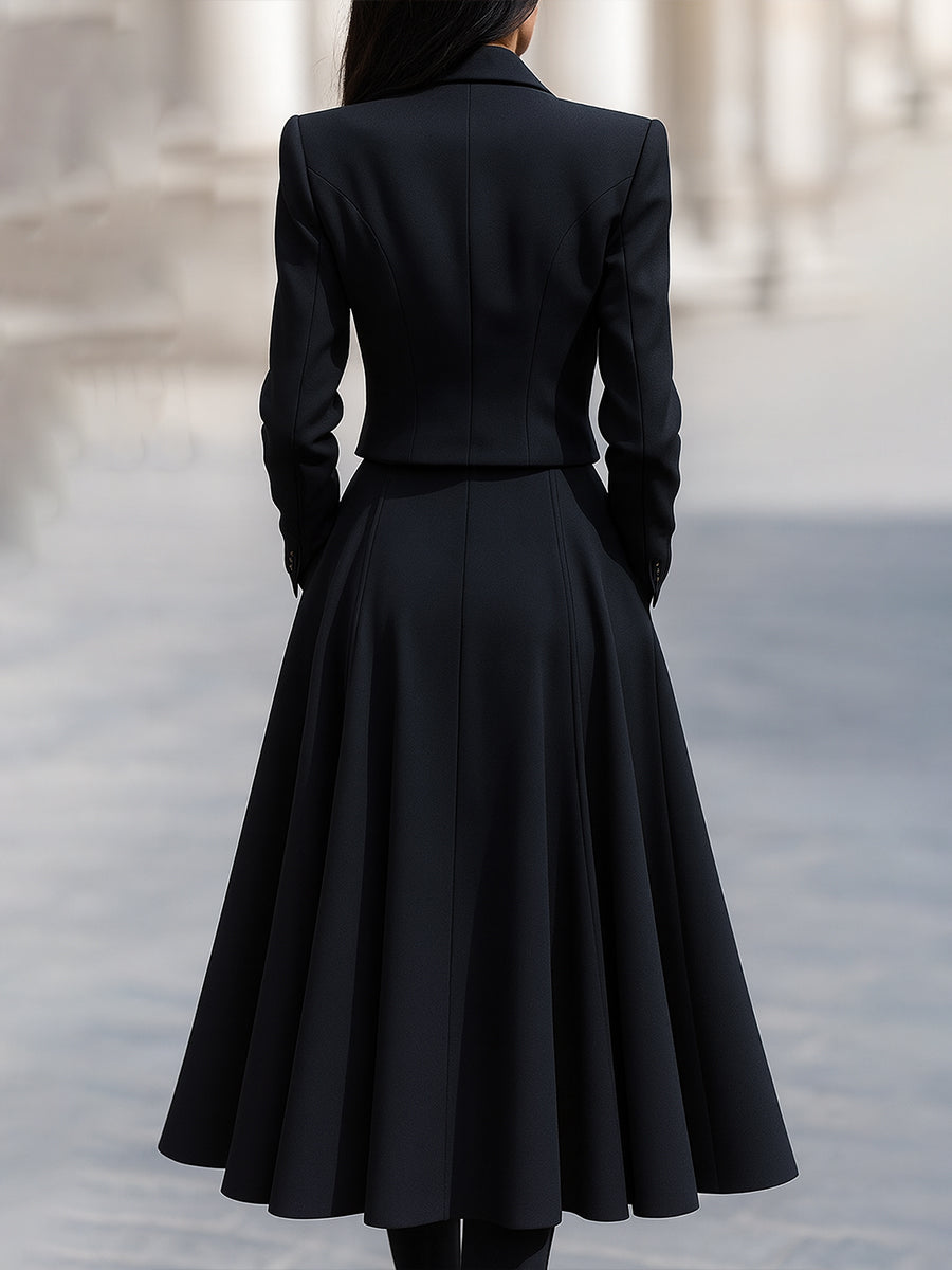 Tailored Blazer & Midi Skirt Set With Structured Elegance
