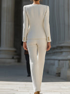 Ivory Tweed Square-Neck Suit Set