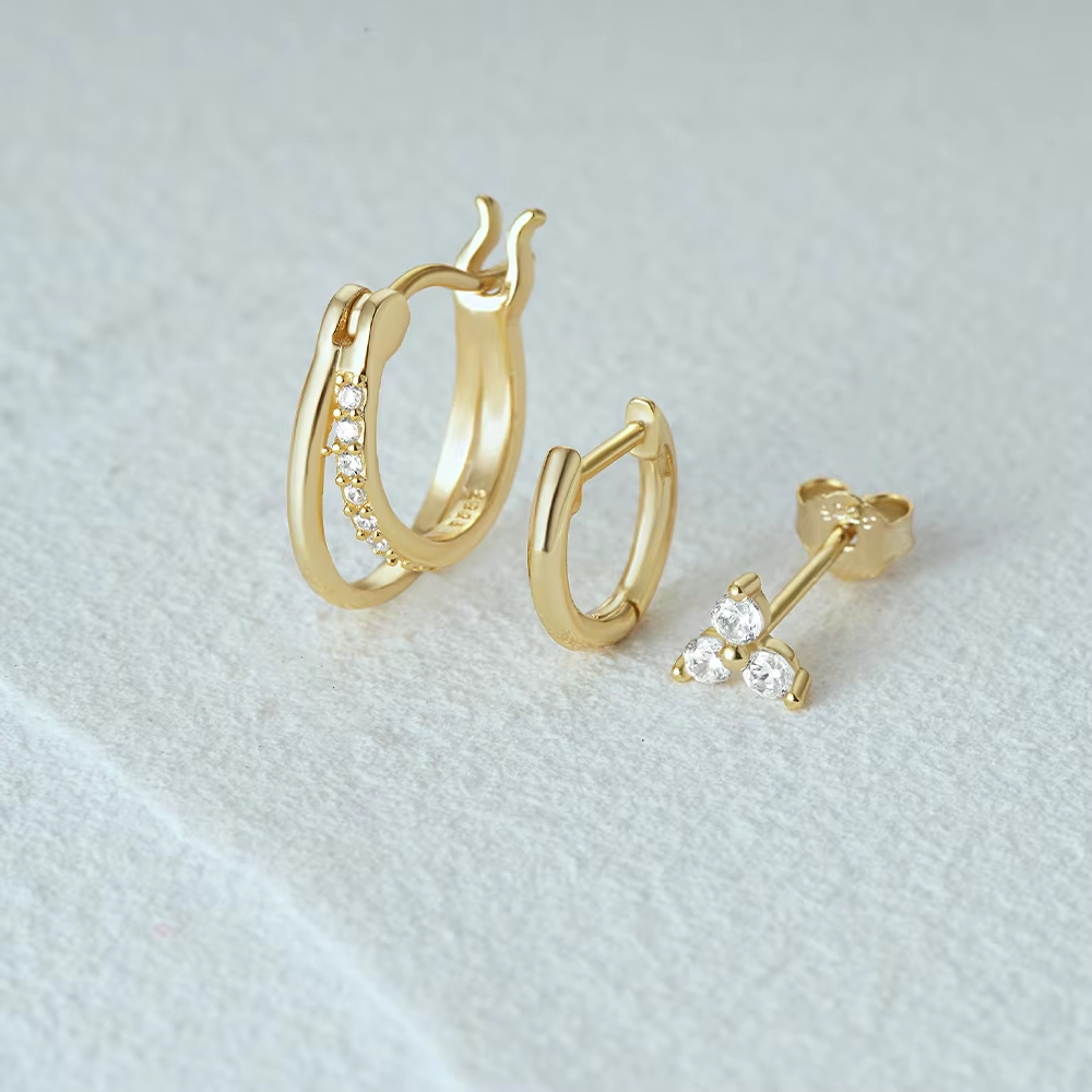 Viviana | Sparkling Double Hoops 3-Pair Set Earrings