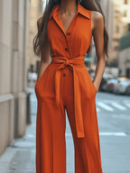 Stylish Sleeveless Orange Jumpsuit