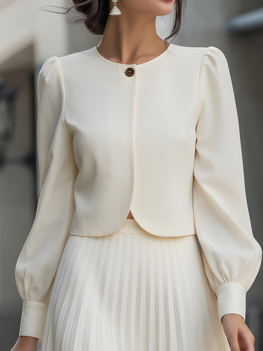 Elegant Pleated Skirt Set With Cropped Jacket