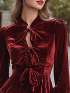 Velvet Triple-Bow Peplum Blouse