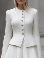 Mooyius Presents The Elegant White Textured Tweed Two-Piece Set
