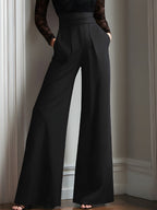 Black Lace Illusion Bodice Wide-Leg Evening Jumpsuit