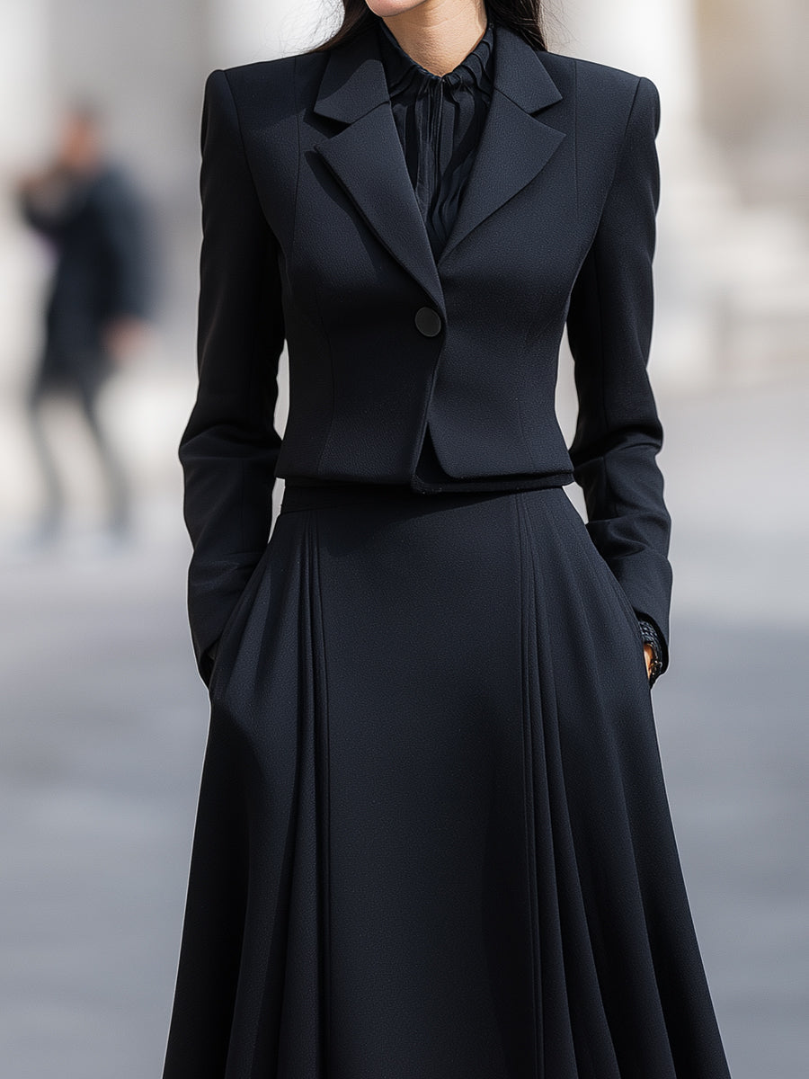 Tailored Blazer & Midi Skirt Set With Structured Elegance