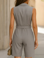 Sophisticated Plain Belted Sleeveless Romper