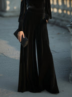 Cold-Shoulder Velvet Wide-Leg Jumpsuit