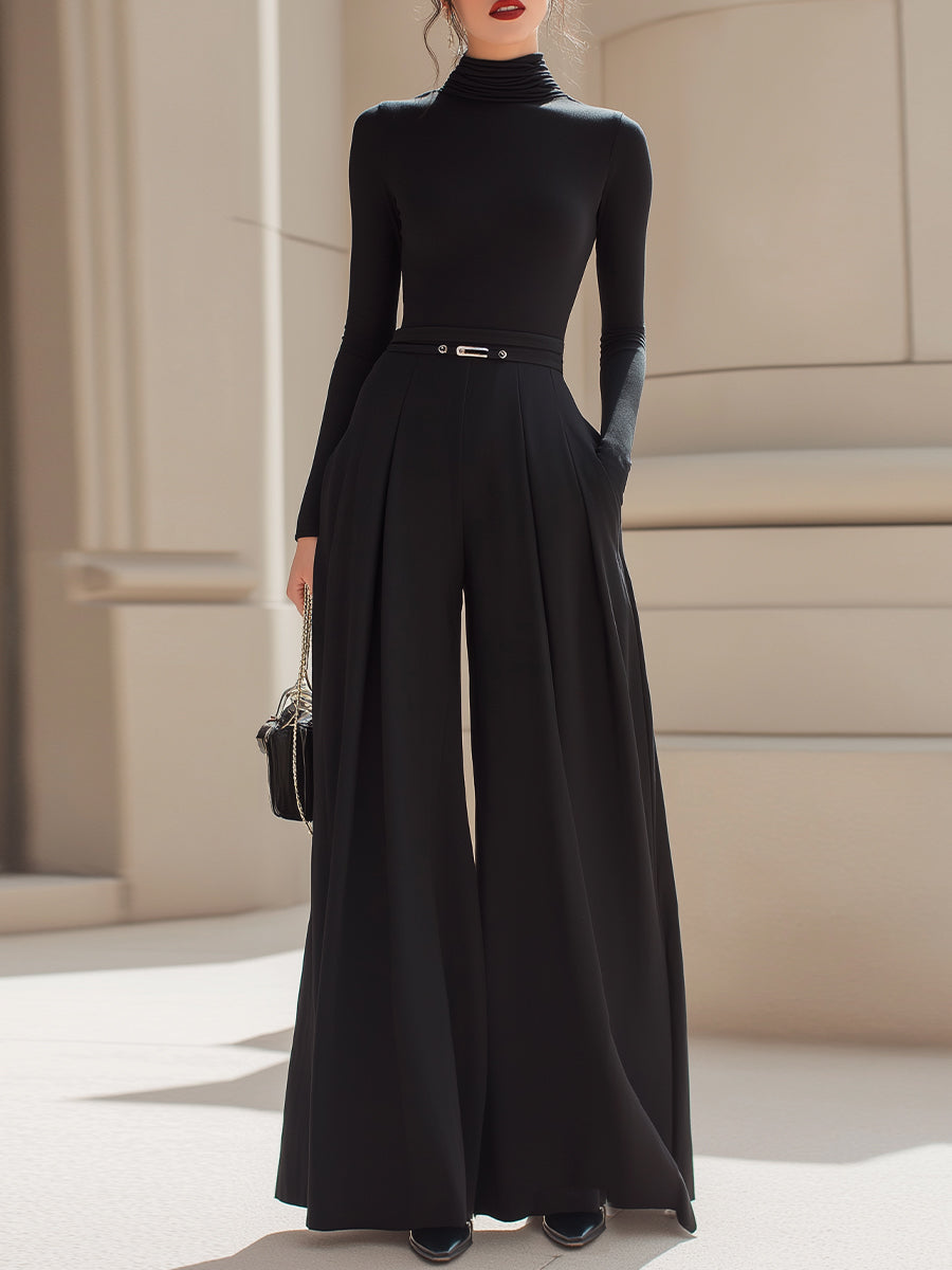 High-Neck Fitted Top And Fluid Wide-Leg Trouser Set