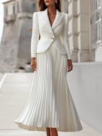 Tweed Blazer And Pleated Midi Skirt Set