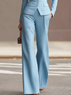 Mooyius Presents The Chic Sky Blue Pinstripe Tailored Suit Set