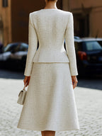 White Tweed Square-Neck Jacket & A-Line Skirt Set