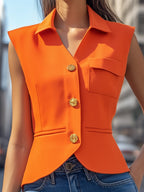 Vibrant Orange Sleeveless Blazer Top