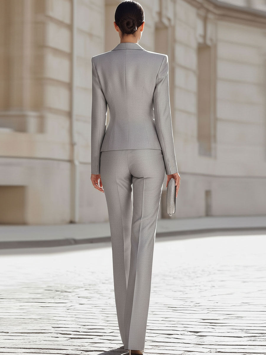 Sleek Light Gray Single-Breasted Blazer Suit Set