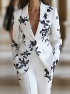 White Floral Printed Pantsuit Set