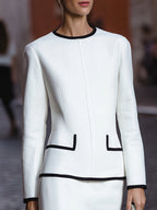 Elegant Tailored Contrast-Trim Skirt Suit Set