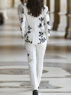 White Floral Printed Pantsuit Set