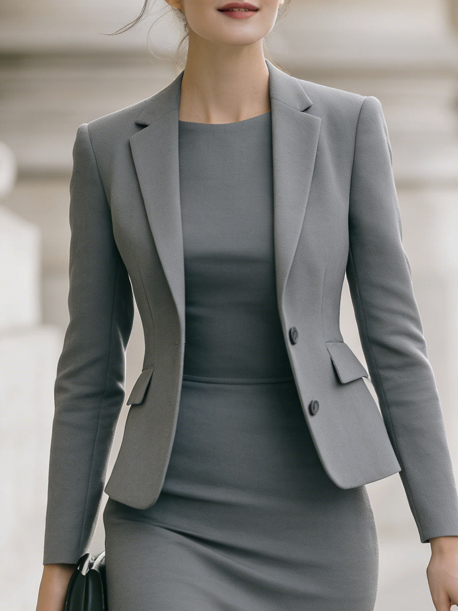 Gray Tailored Blazer & Pencil Skirt Suit