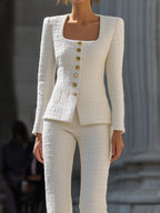 Ivory Tweed Square-Neck Suit Set