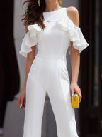 Cold-Shoulder Ruffled Wide-Leg Jumpsuit