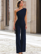 Navy One-Shoulder Wide-Leg Jumpsuit