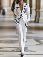 White Floral Printed Pantsuit Set