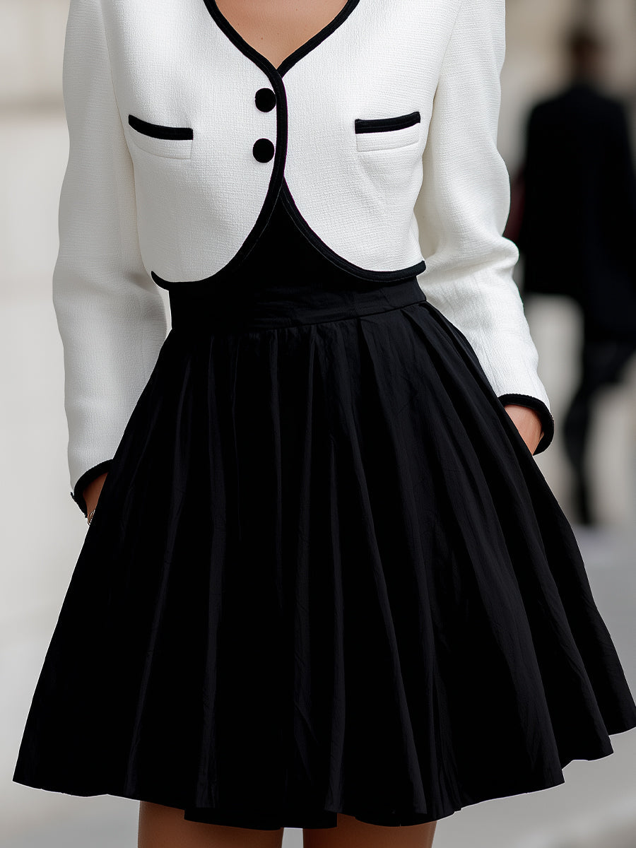 Elegant Contrast-Trim Cropped Jacket & Camisole Dress Set