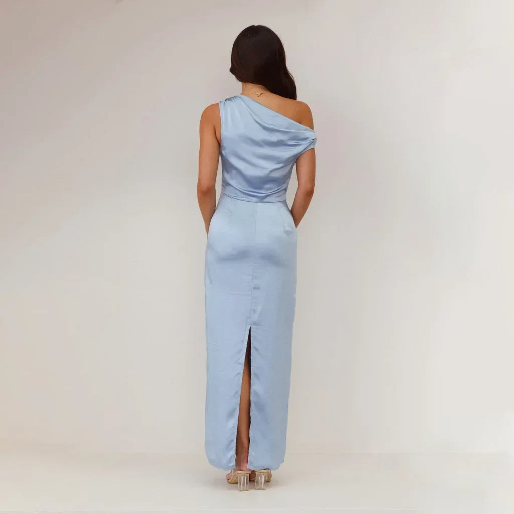 Coralie Draped Satin Wedding Guest Maxi Dress