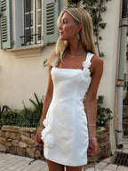 Pink Floral Appliqué Summer Cocktail Mini Dress