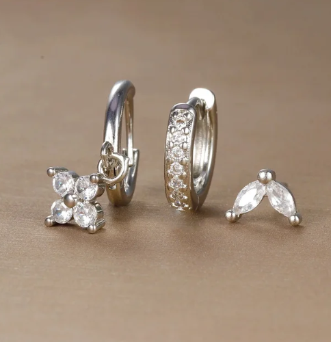 Giulia | Elegant Boho 3-Piece Set Earrings with Gold & Silver Accents