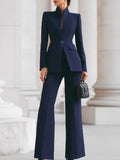 Sophisticated  High-Collar Blazer & Wide-Leg Trousers Set
