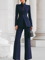 Sophisticated  High-Collar Blazer & Wide-Leg Trousers Set