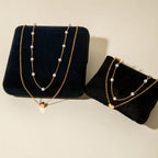 Indira | Modern Minimalist Heart & Pearl Necklace + Bracelet Set