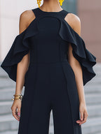 Cold-Shoulder Ruffled Wide-Leg Jumpsuit