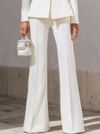 White Structured Suit With Embellished Trim And Sculpted Silhouette