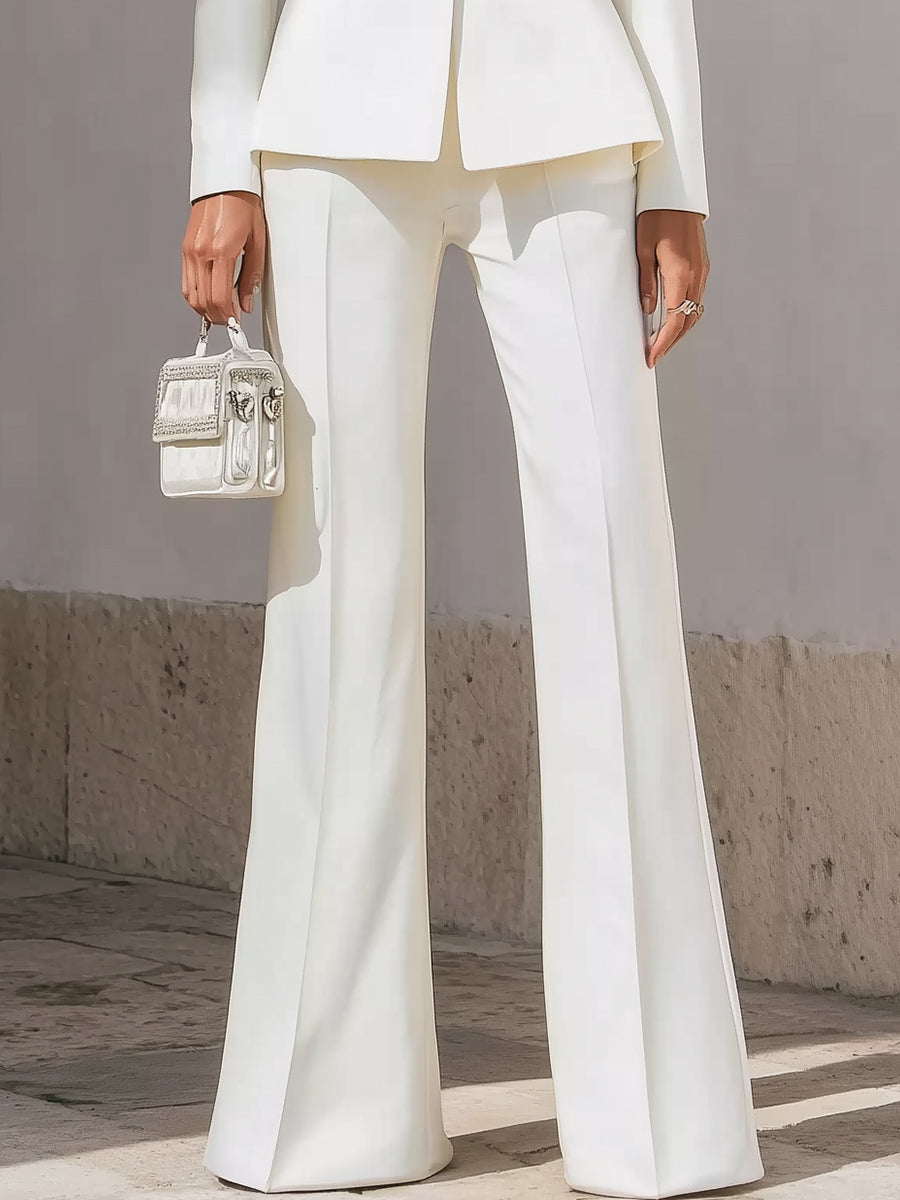 White Structured Suit With Embellished Trim And Sculpted Silhouette