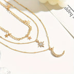 Rhea | Layered Boho Gold Necklace with Star & Moon Pendants