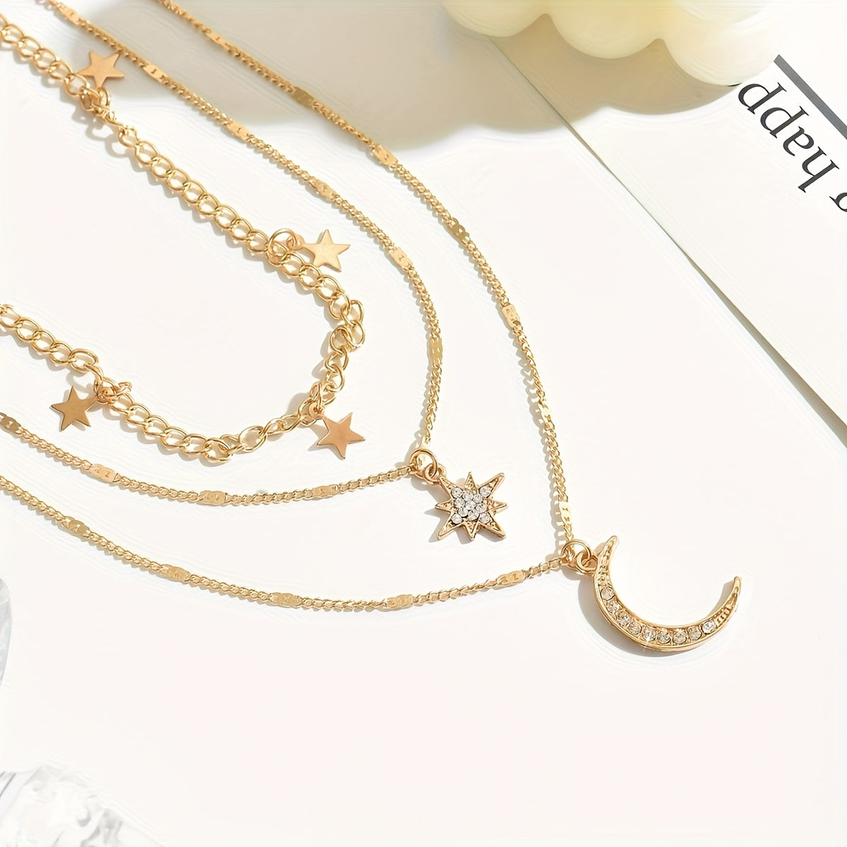 Rhea | Layered Boho Gold Necklace with Star & Moon Pendants
