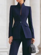 Sophisticated  High-Collar Blazer & Wide-Leg Trousers Set