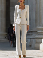 Ivory Tweed Square-Neck Suit Set