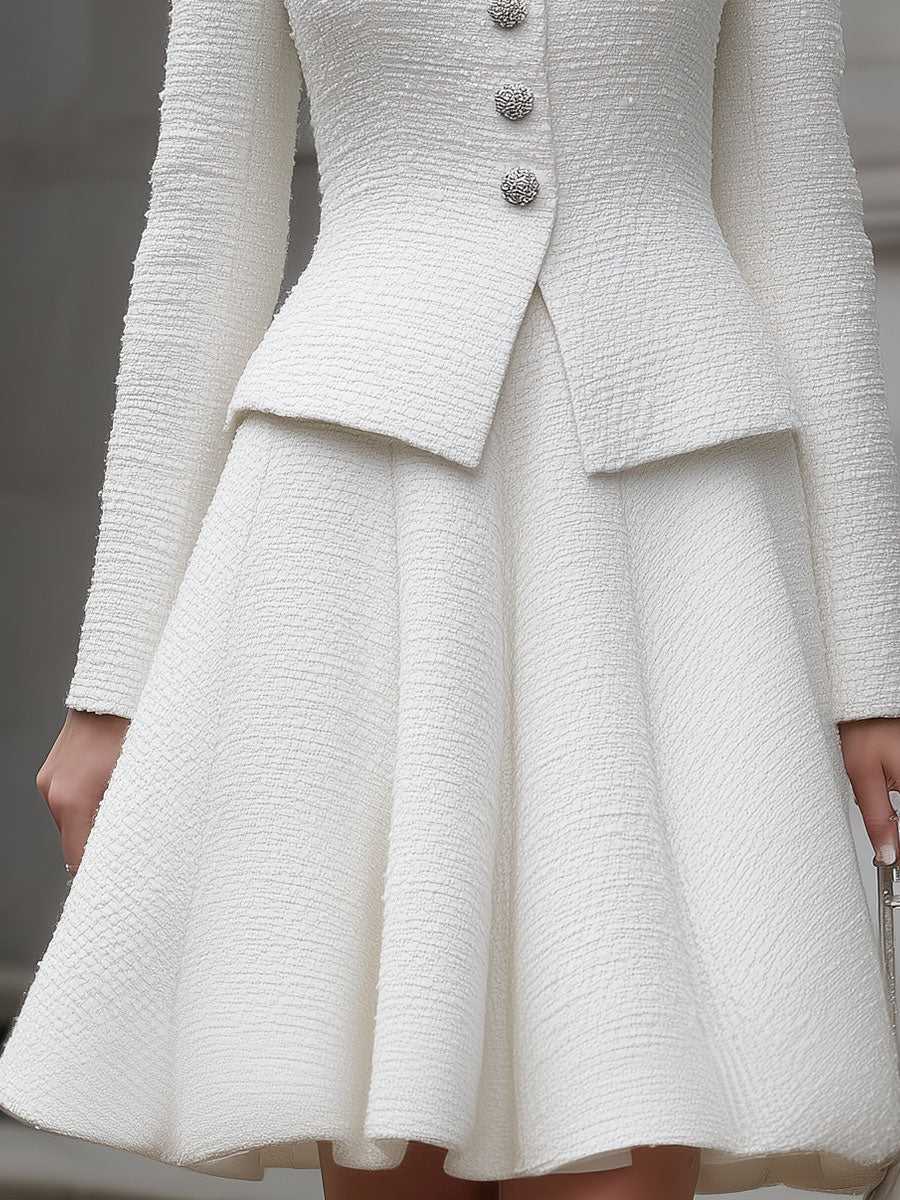 Mooyius Presents The Elegant White Textured Tweed Two-Piece Set