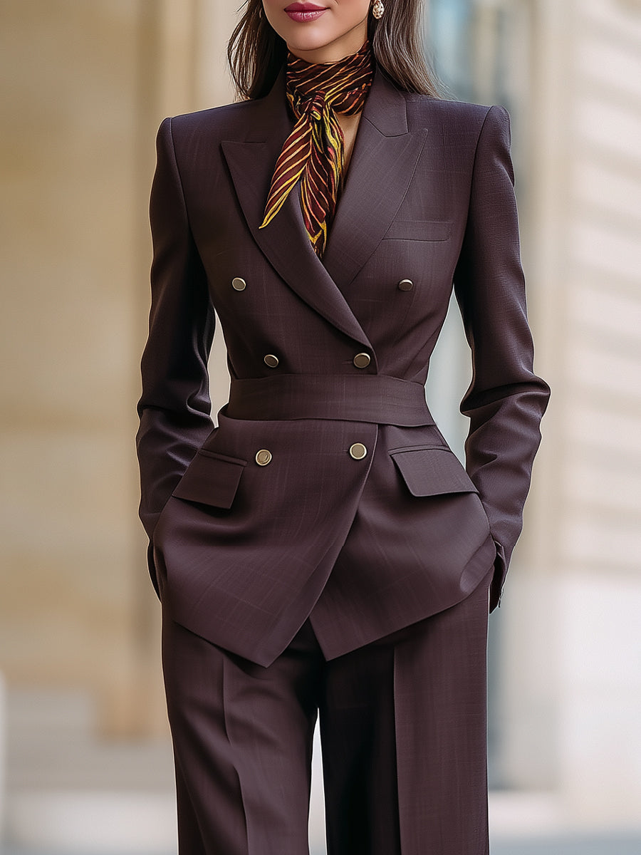Double-Breasted Power Suit Set With Wide-Leg Trousers