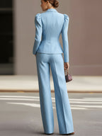 Mooyius Presents The Chic Sky Blue Pinstripe Tailored Suit Set