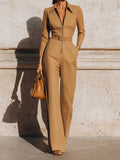 Camel Tailored Zip-Front Jumpsuit