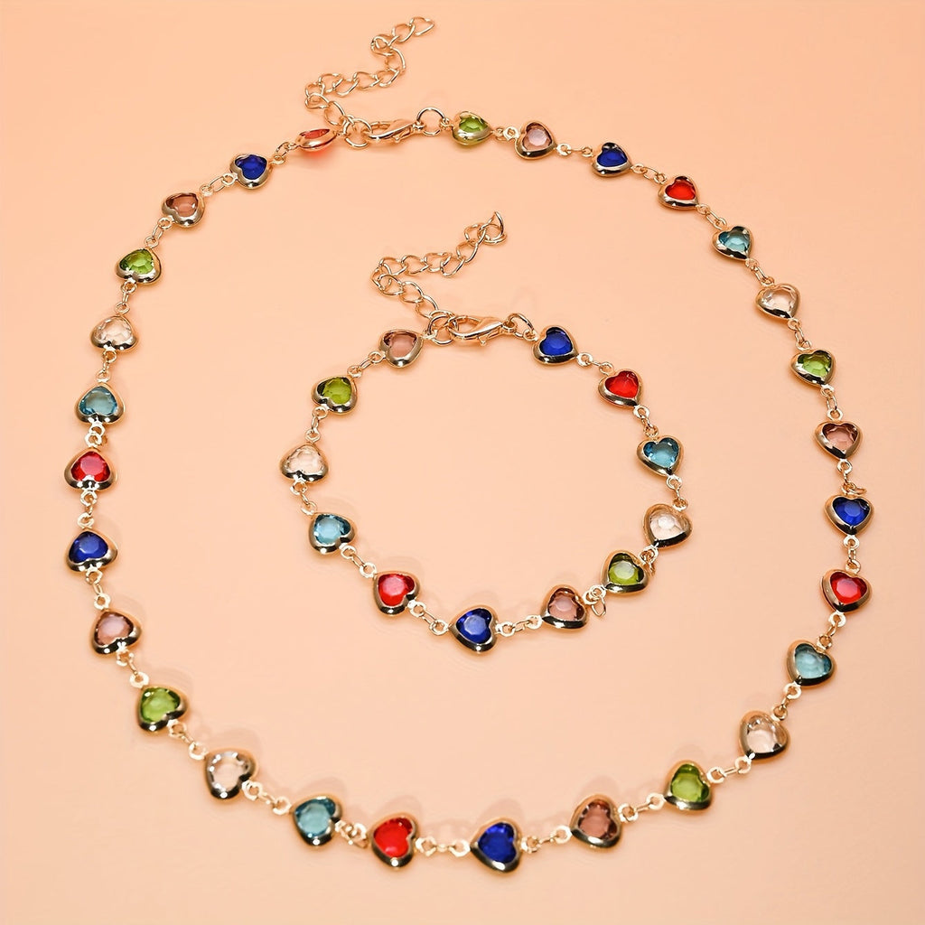 Donatella | Stylish Candy-Colored Hearts Necklace + Bracelet Set