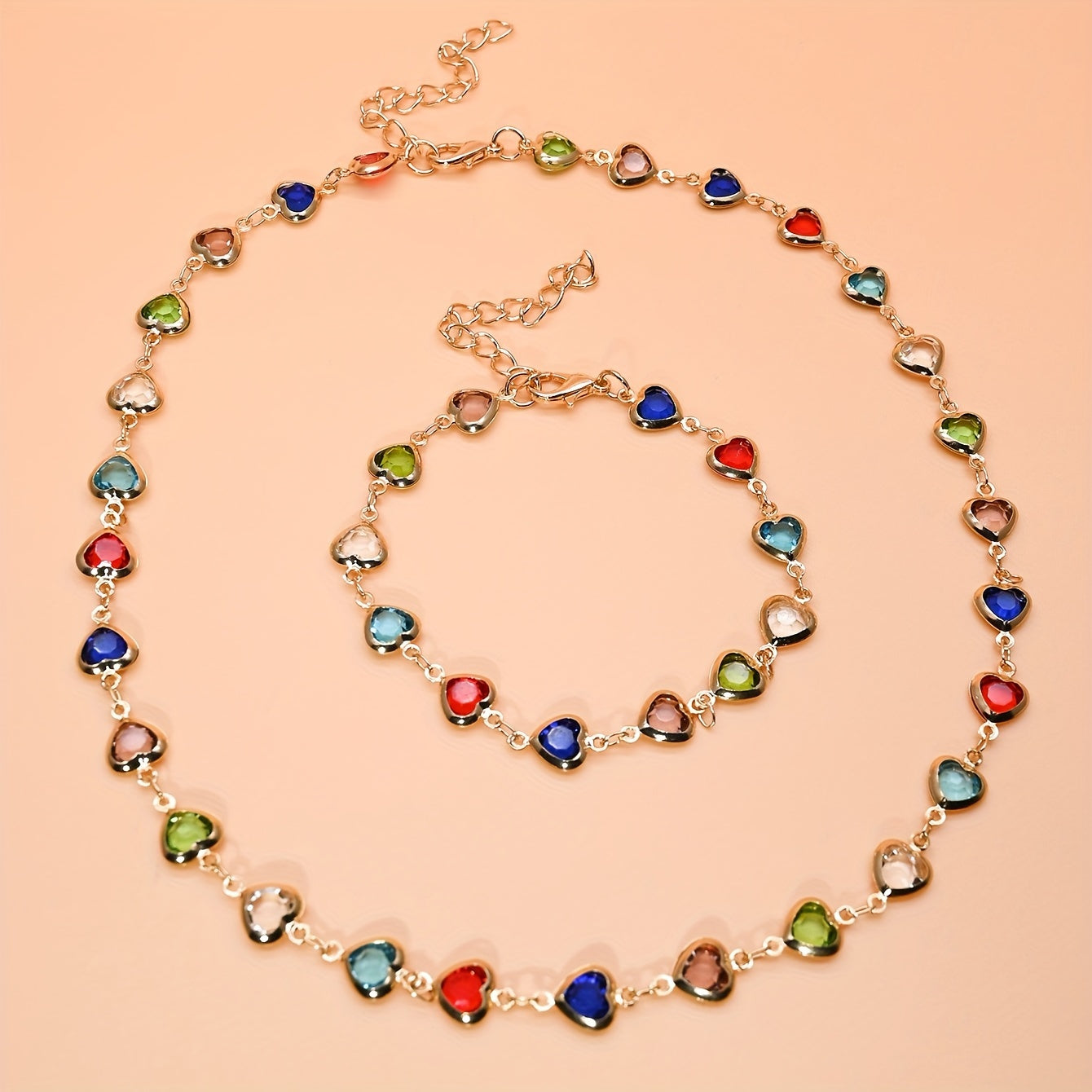 Donatella | Stylish Candy-Colored Hearts Necklace + Bracelet Set