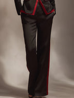 Black And Red Contrast Satin Tailored Pantsuit