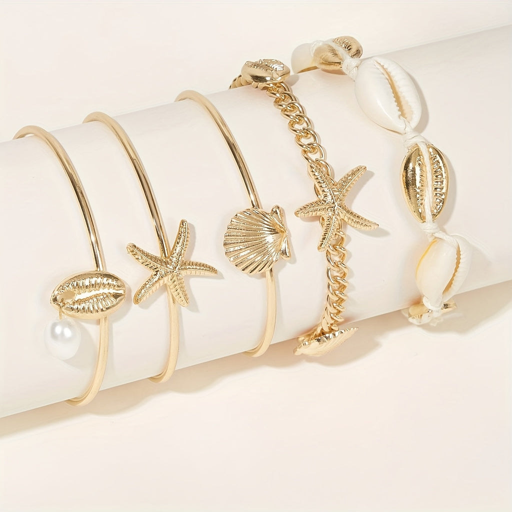 Nayara | 5-Piece Boho Shell & Starfish Bracelet Set