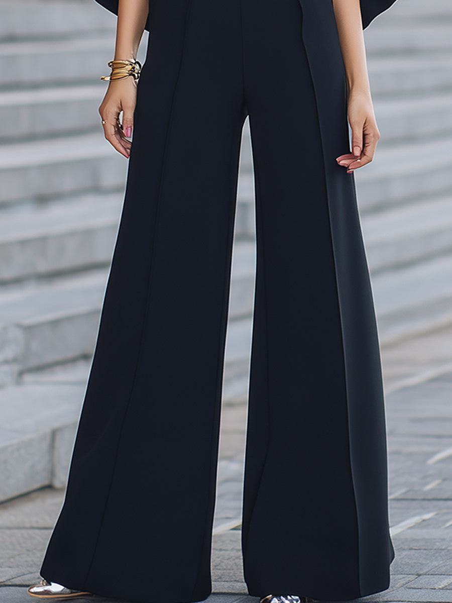 Cold-Shoulder Ruffled Wide-Leg Jumpsuit