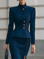 Denim Peplum Blazer & Skirt Set